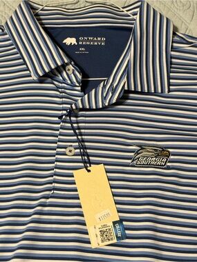 Onward Reserve Georgia Southern Striped Polo Shirt in Blue/White